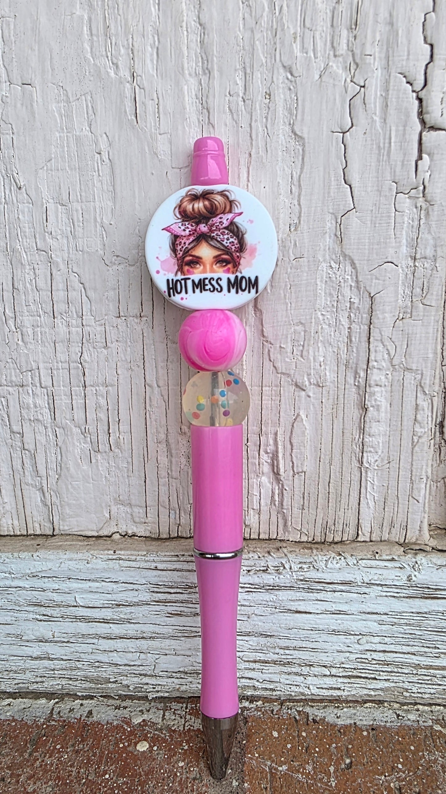 Hot mess mom Black ink beaded ballpoint pen