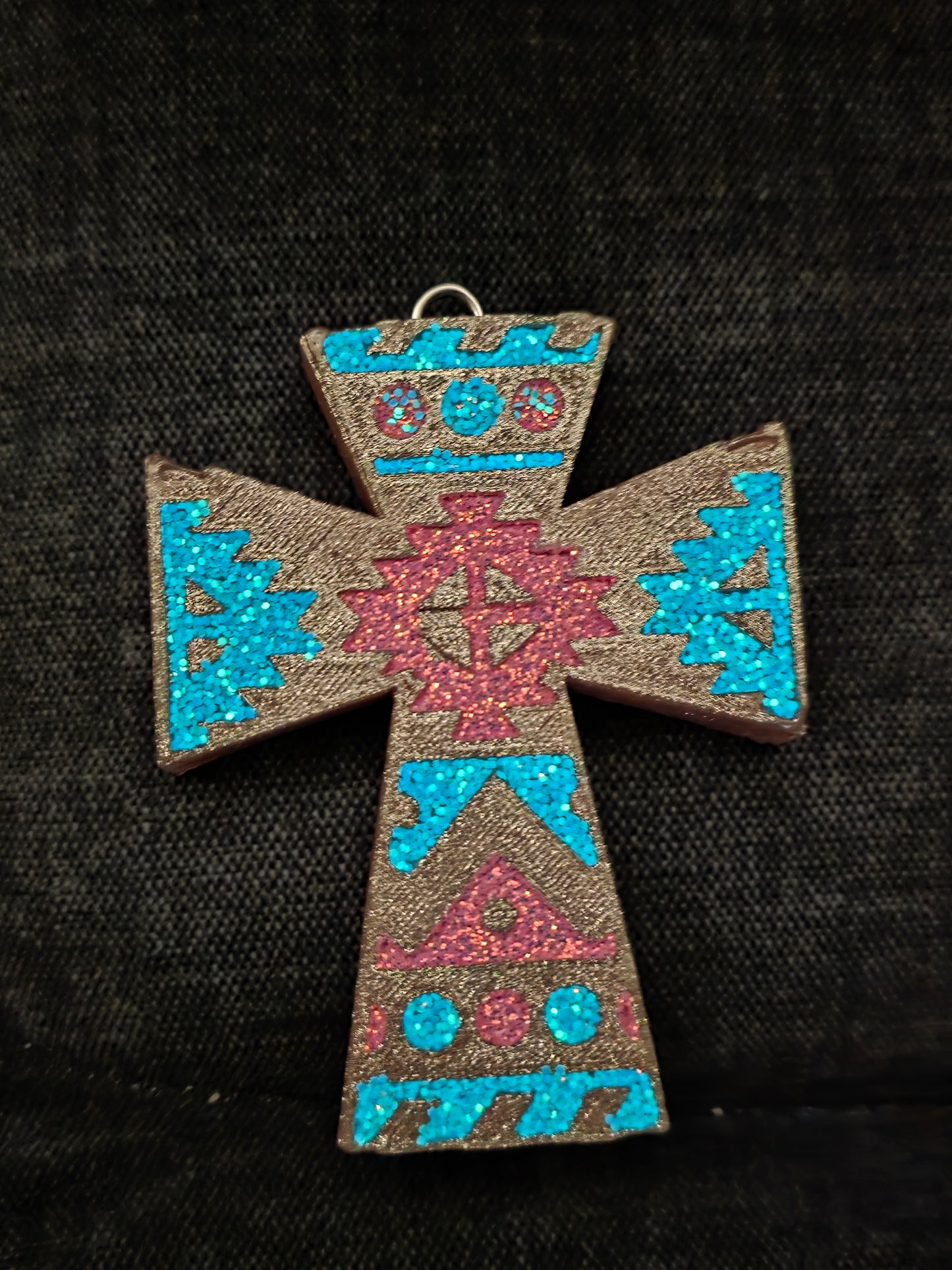 Aztec Cross ( turquoise glows in dark ) car freshie- Scent Strawberry Pound Cake
