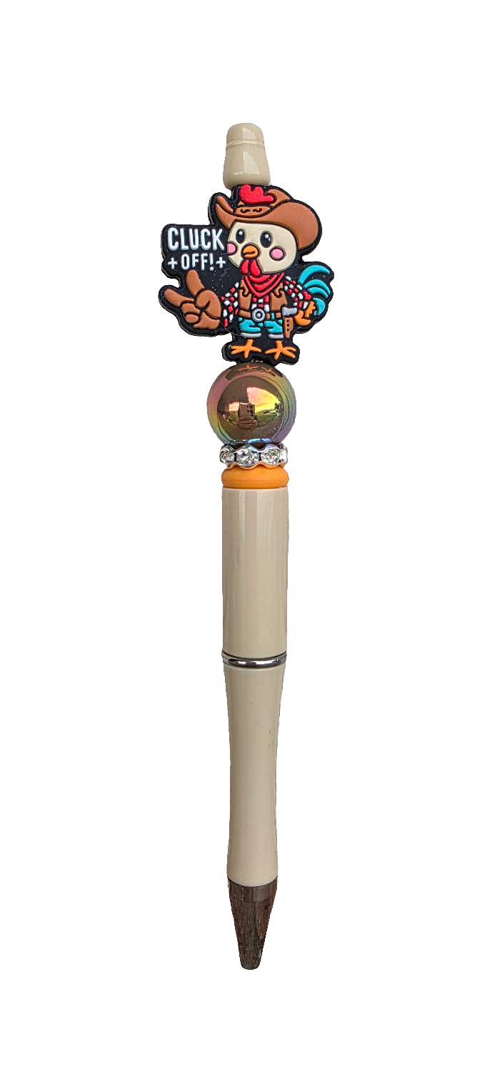 Cluck off Black ink beaded ballpoint pen