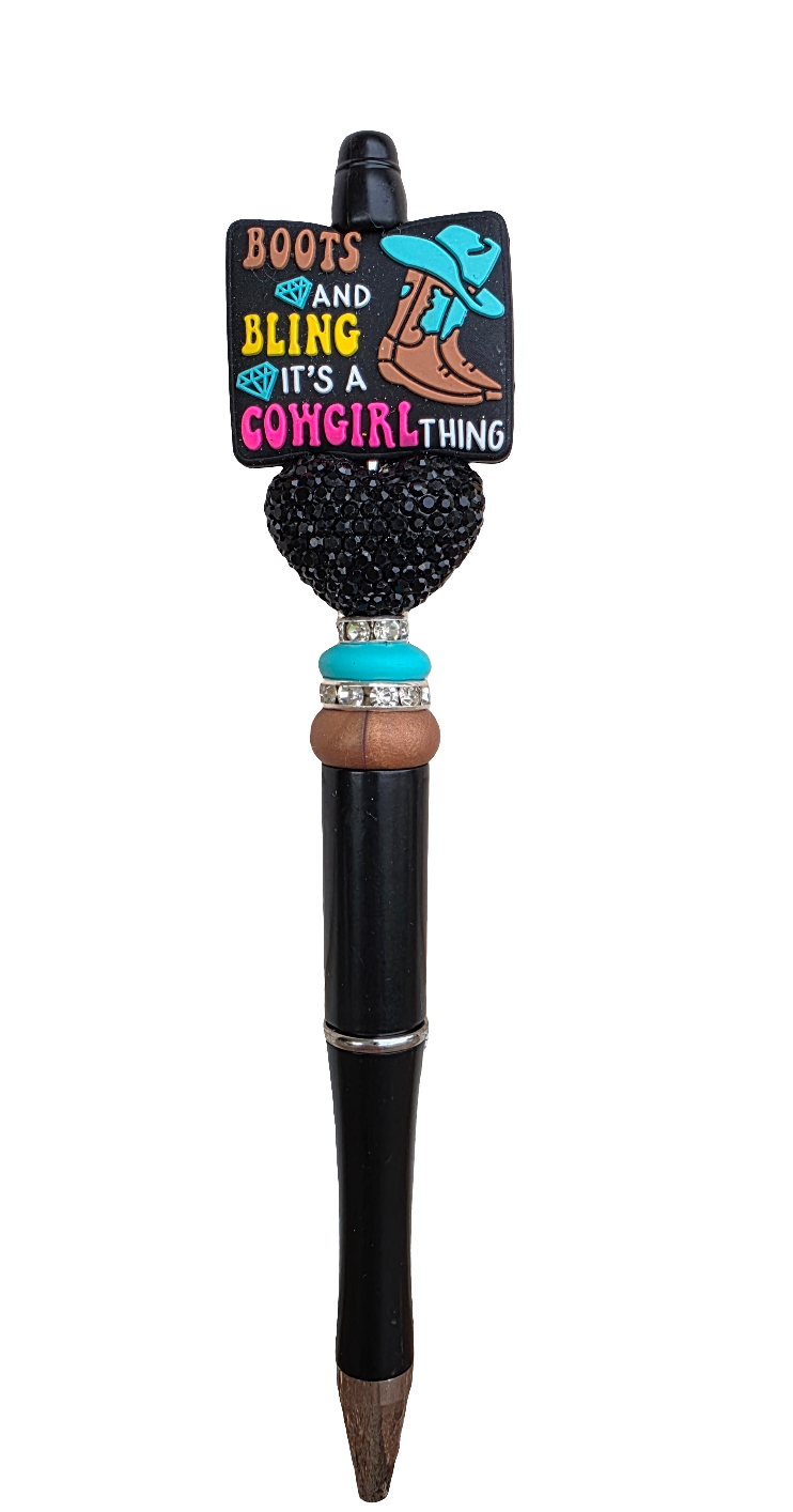 Boots & Bling black ballpoint beaded pen