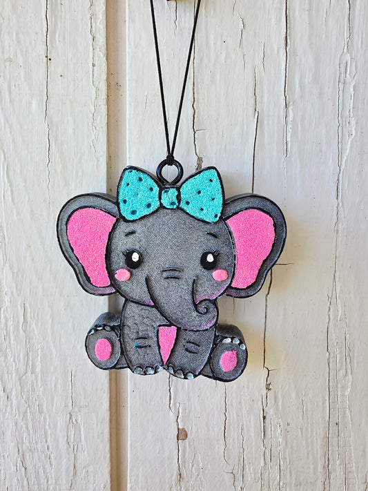 Teal Bow Elephant Car Frieshie- Scent Fruit Loops