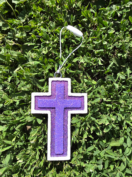 Purple Cross Car Freshie- Scent Baja Cactus