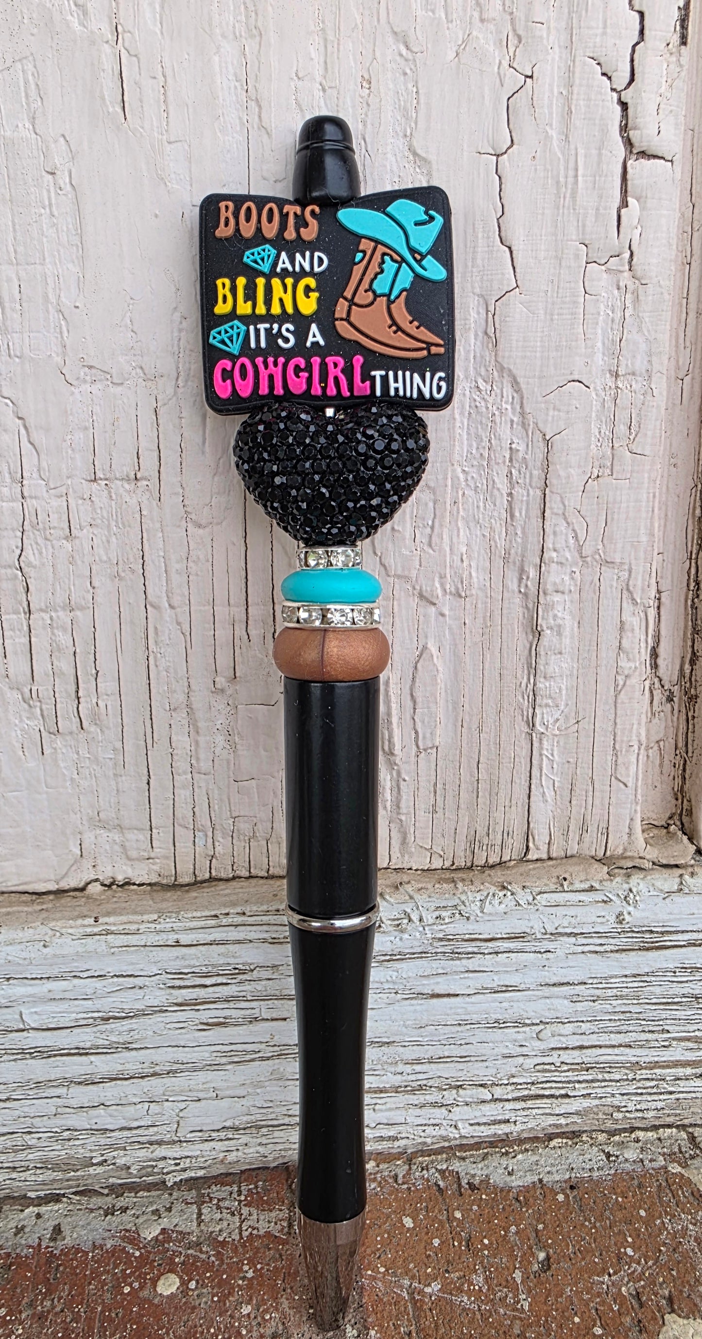 Boots & Bling black ballpoint beaded pen