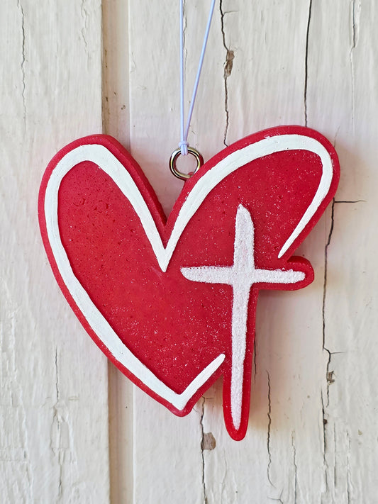 Cross in heart Car Freshie- Scent  Love Spell