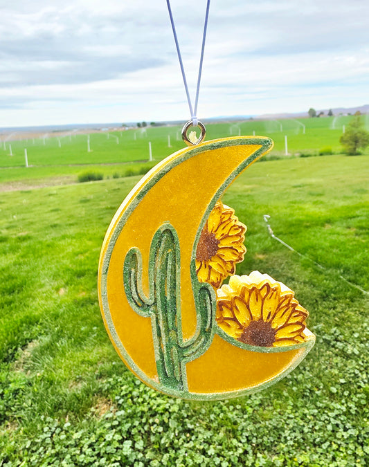 Cactus sunflower moon Car Freshie- Scent Pina Colada
