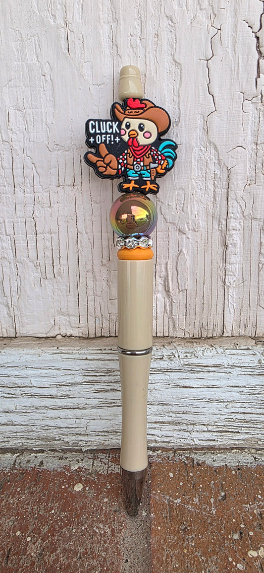 Cluck off Black ink beaded ballpoint pen