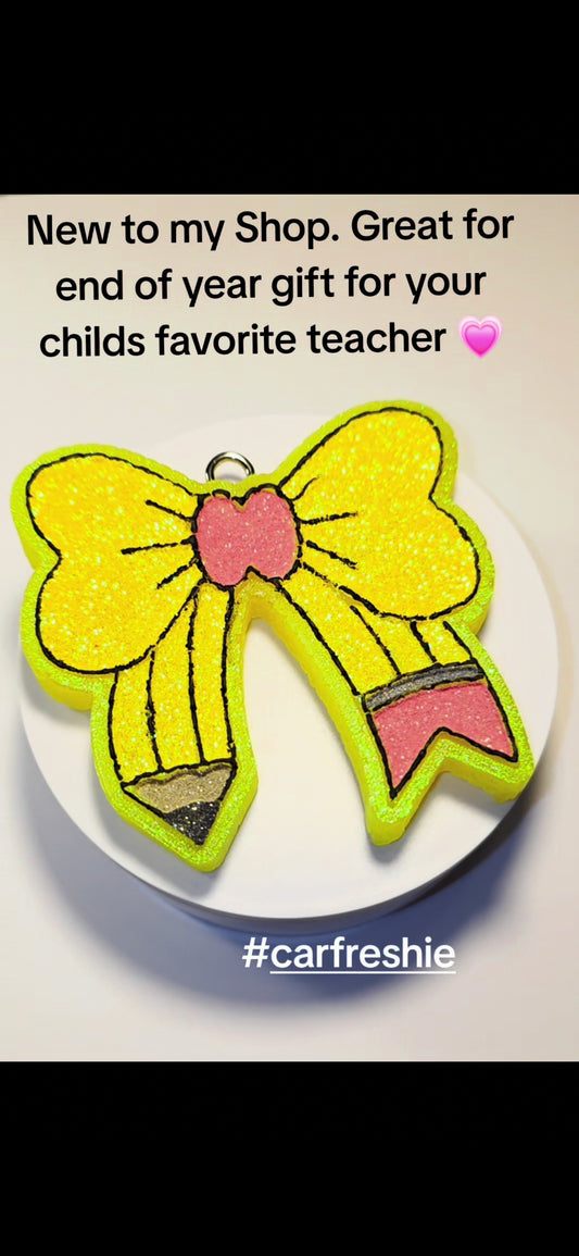 Pencil Bow Car Freshie- Scent Lemon Drop