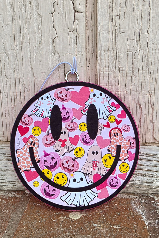 Ghost and Pumpkin Smiley car freshie- Scent 1000 wishes